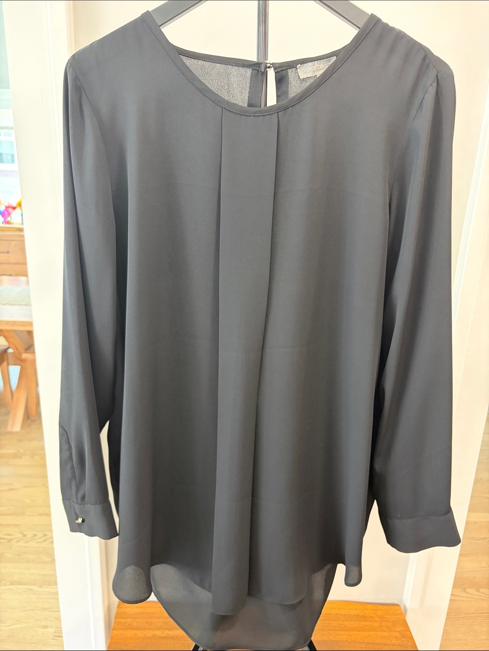 Women's Black Long-Sleeve Pleat Front Blouse